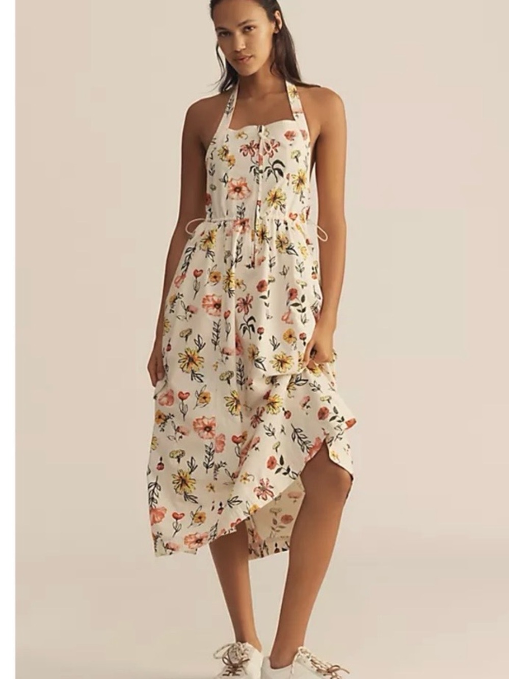 Floral Halter Midi Dress in Cream
